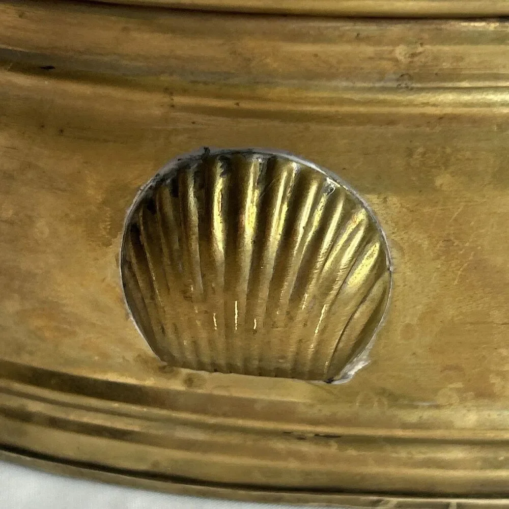 Vintage MCM Brass Oval Planter w Handles and Scallop Shell 8x5.5 Patina Nautical